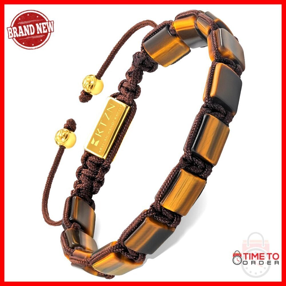 Adjustable Tiger Eye Bead Bracelet for Men, Handcrafted Natural Stone
